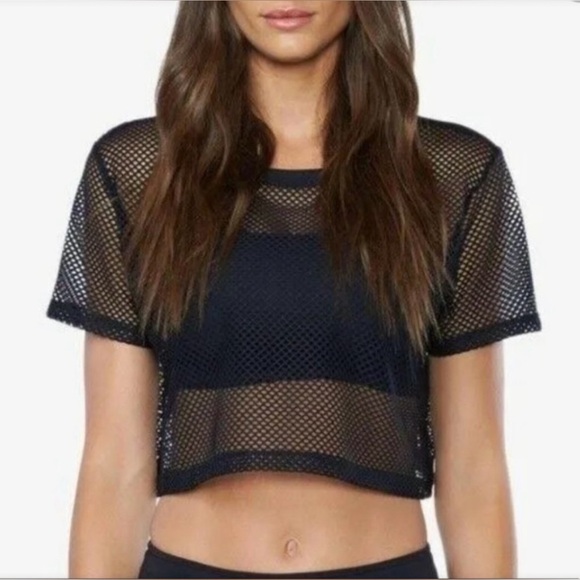 Koral Tops - Koral Open Mesh Crop Crop Top in Black